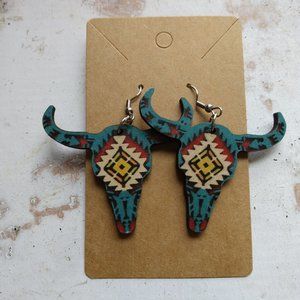 Teal Cow Skull Earrings